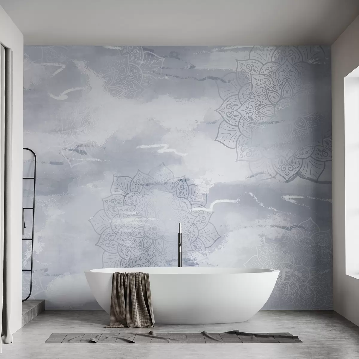 Valokuvatapetti Mandalas on pastelli tausta, elävä siveltimenvedot, siniset värit w03409v1