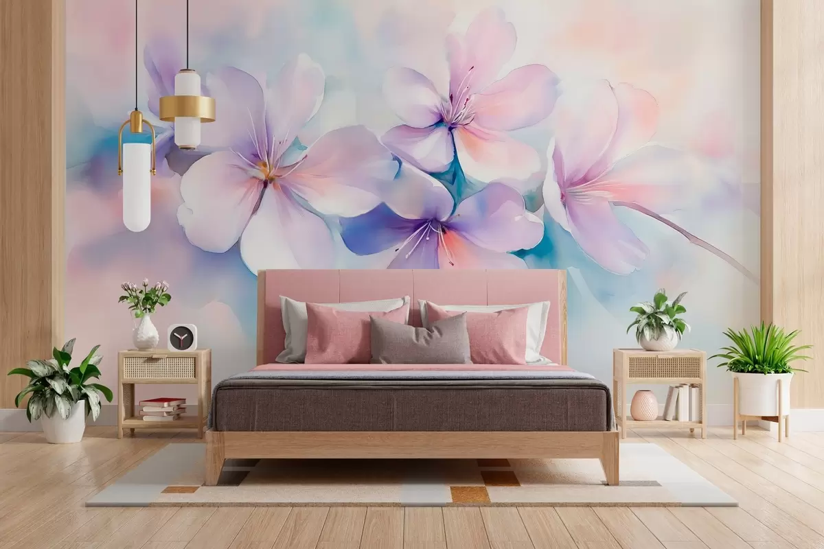 Valokuvatapetti Herkkä haara kukkia vesivärityyliin w03450