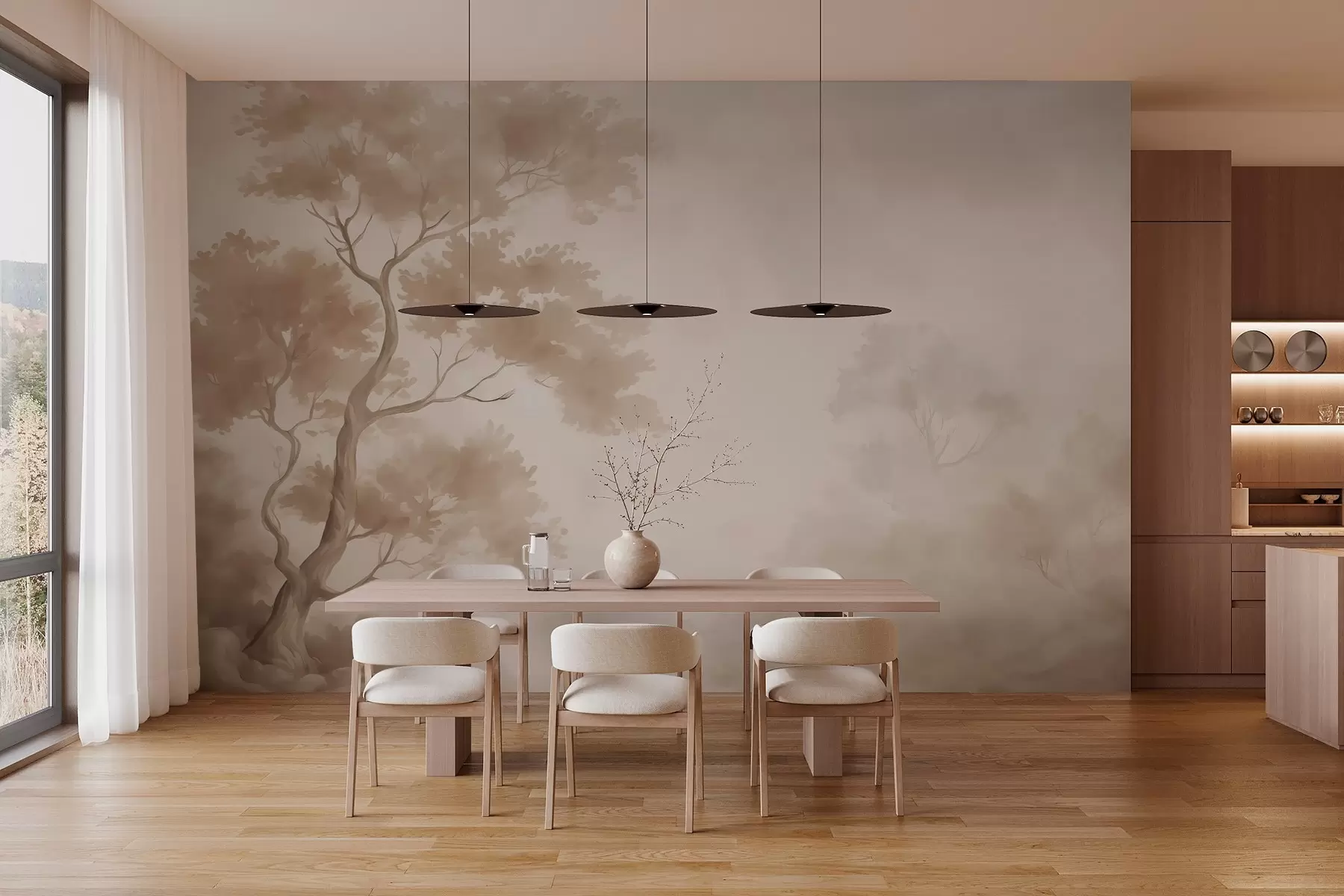 Valokuvatapetti Puu jäljitelmä sumea akvarelliväri w03471