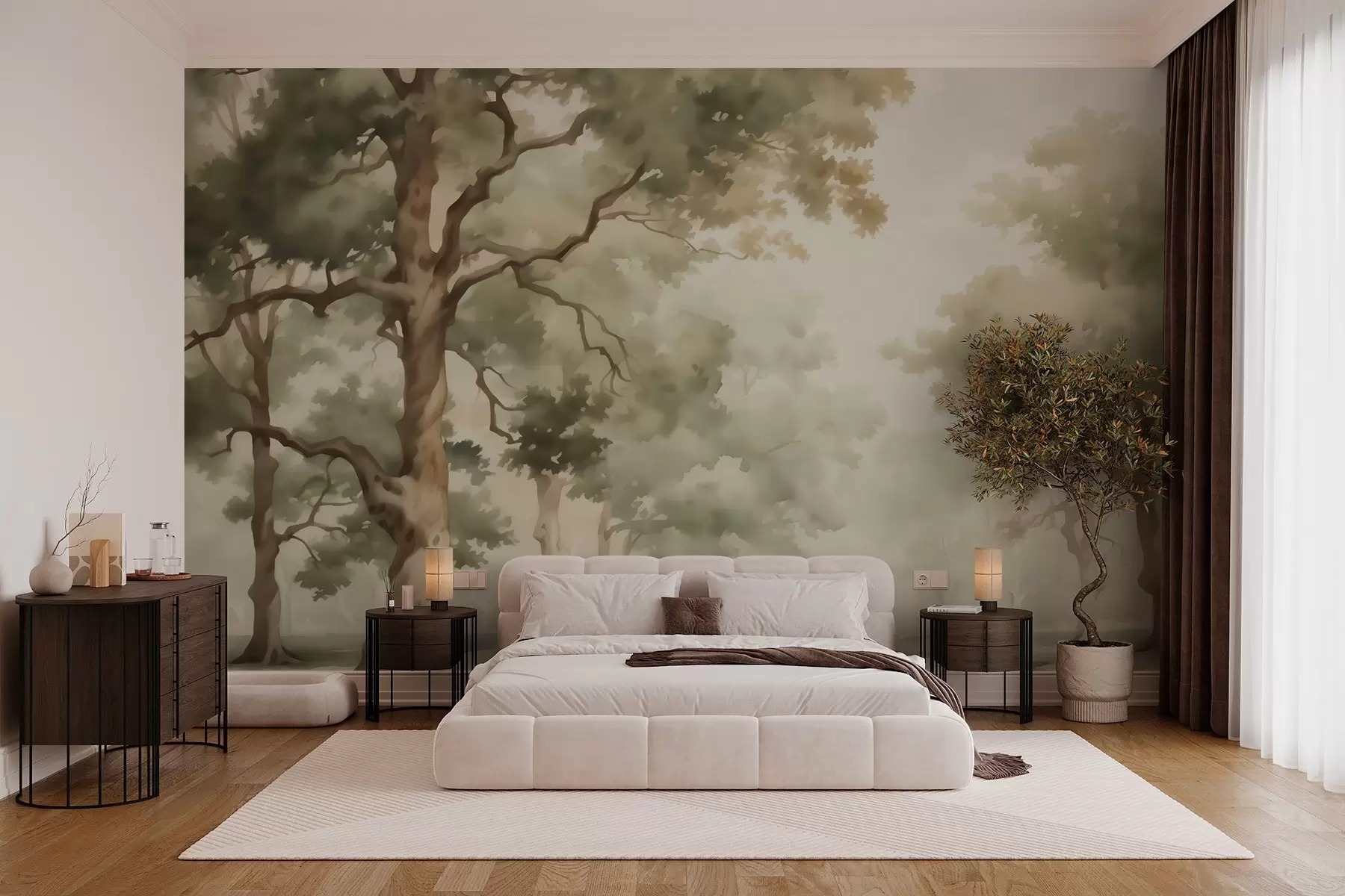 Valokuvatapetti Oak grove jäljitelmä sumea vesivärimaalaus w03465