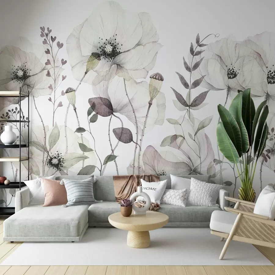 Valokuvatapetti Vesivärit luonnonkukkia pehmeissä luonnollisissa sävyissä w03543v1