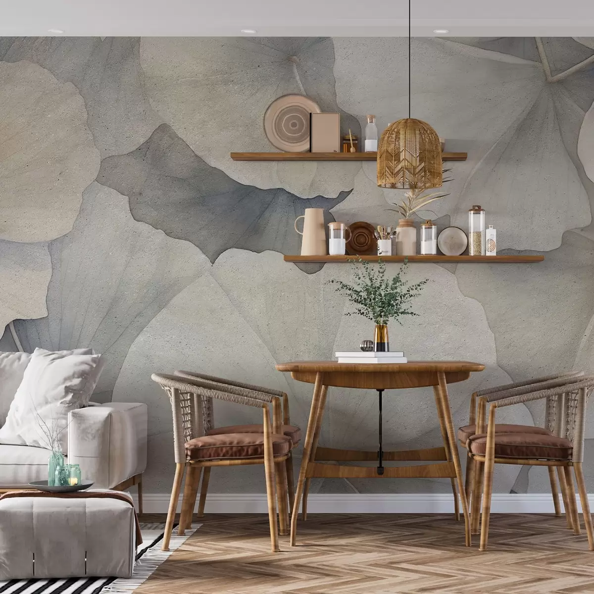 Valokuvatapetti Suuret ginkgo-lehdet grunge-tyyliin w08947