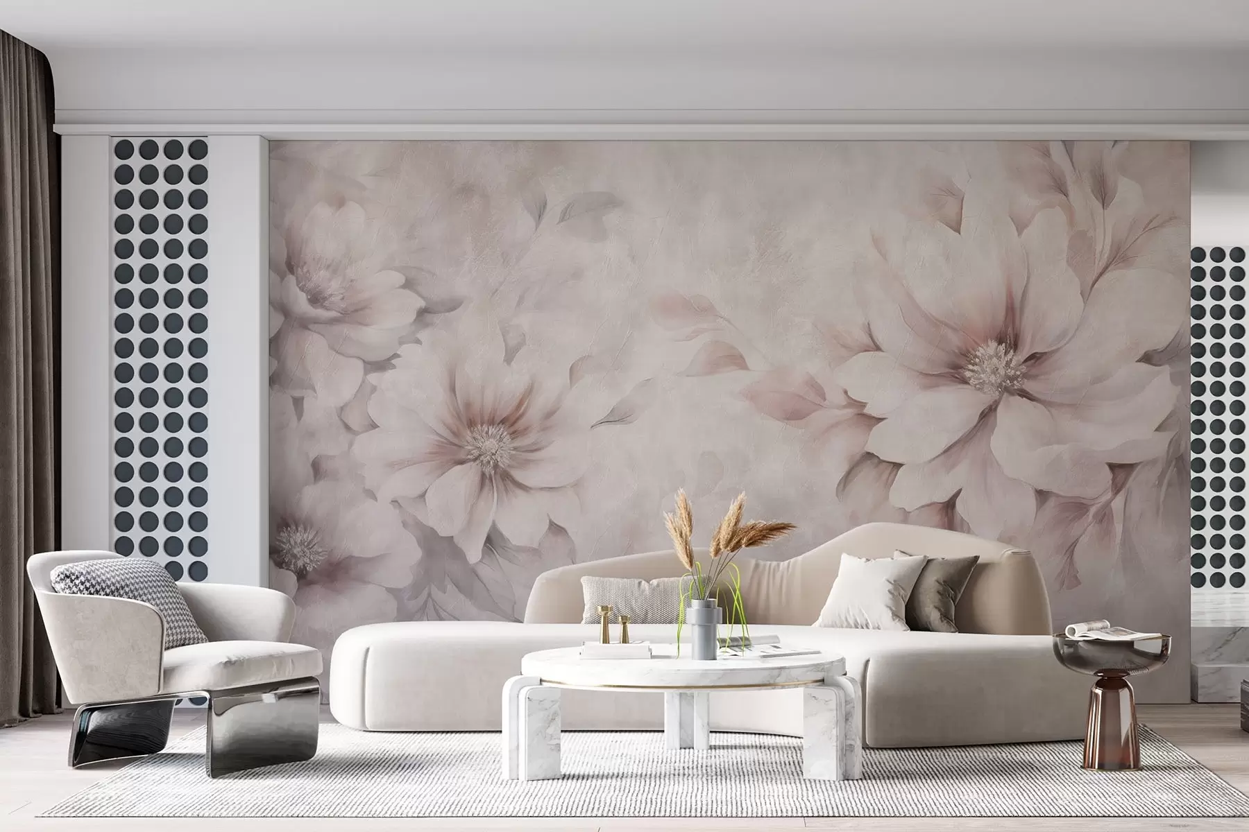 Valokuvatapetti Herkät läpikuultavat kukat ikääntyneellä taustalla w08950