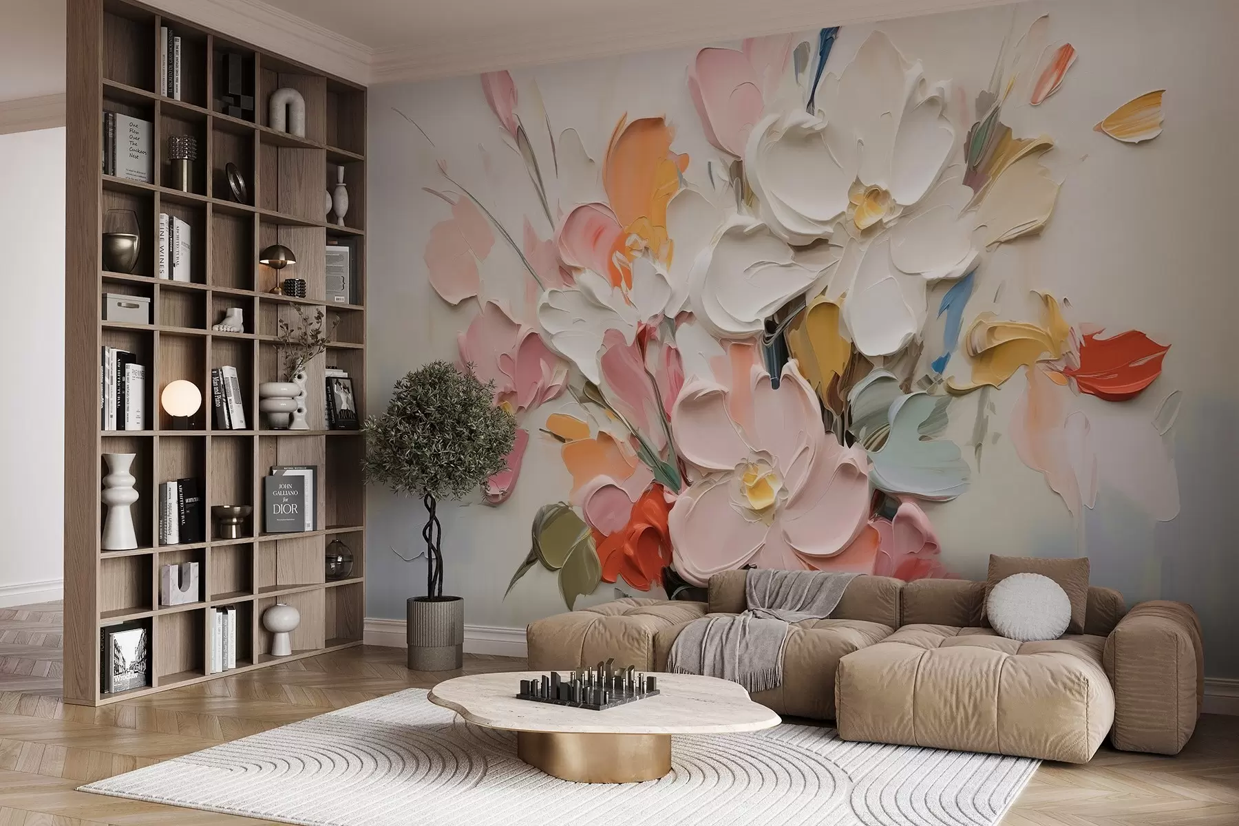 Valokuvatapetti Abstrakti volumetrinen kukkia öljymaalaus tyyliin w03582