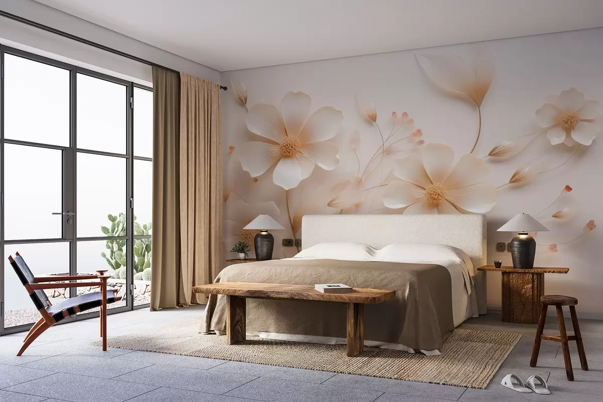 Valokuvatapetti Vaalean beige herkät villikukat w08953