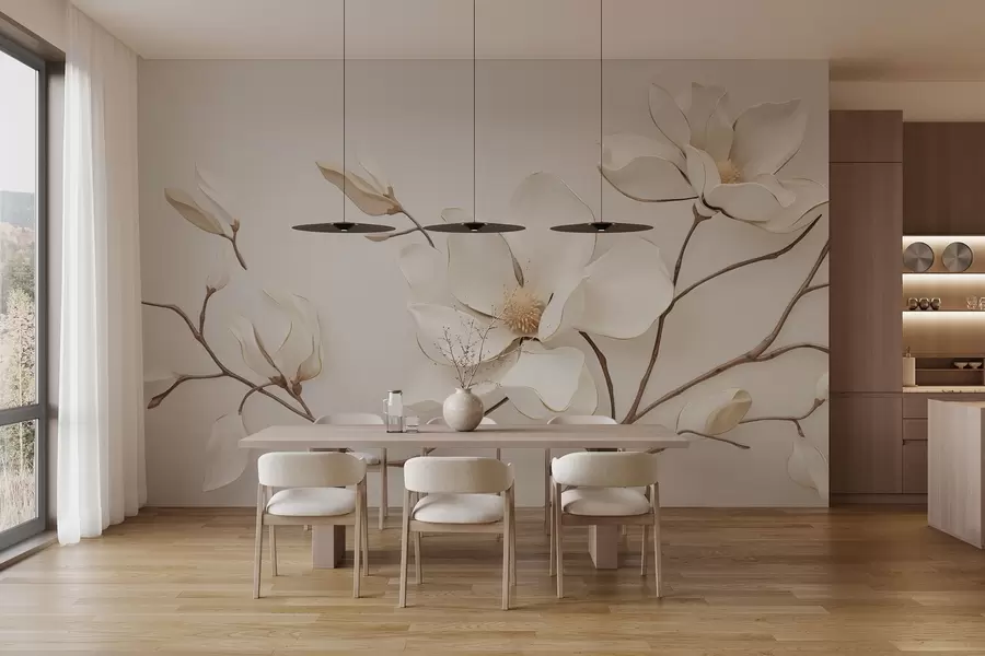 Valokuvatapetti Magnolian kukkia herkissä pastellisävyissä sävyissä w03645