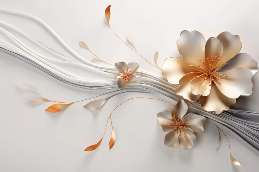 Valokuvatapetti Oranssi kukka harmaalla abstraktilla taustalla w09004