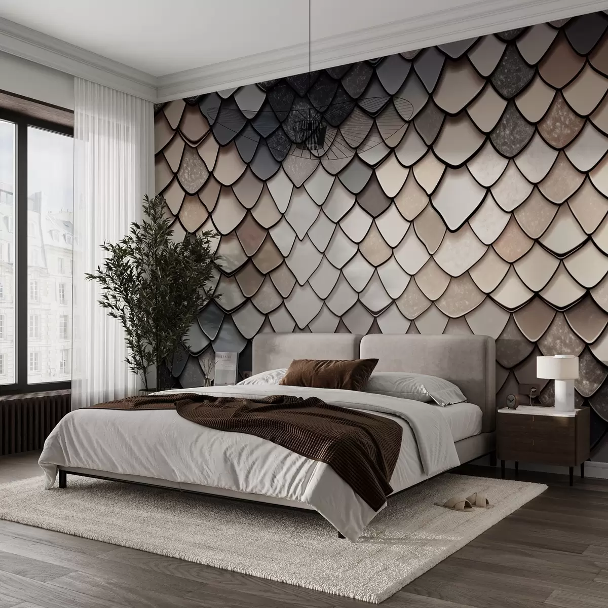 Valokuvatapetti Beige-harmaa kuvio lohikäärmeen tekstuurin tyyliin w09005