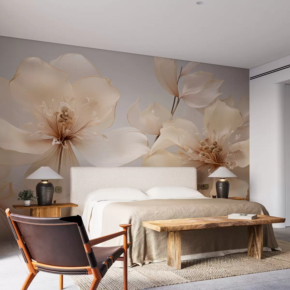 Valokuvatapetti Beige ilmakukat pehmeillä sävyillä w09016