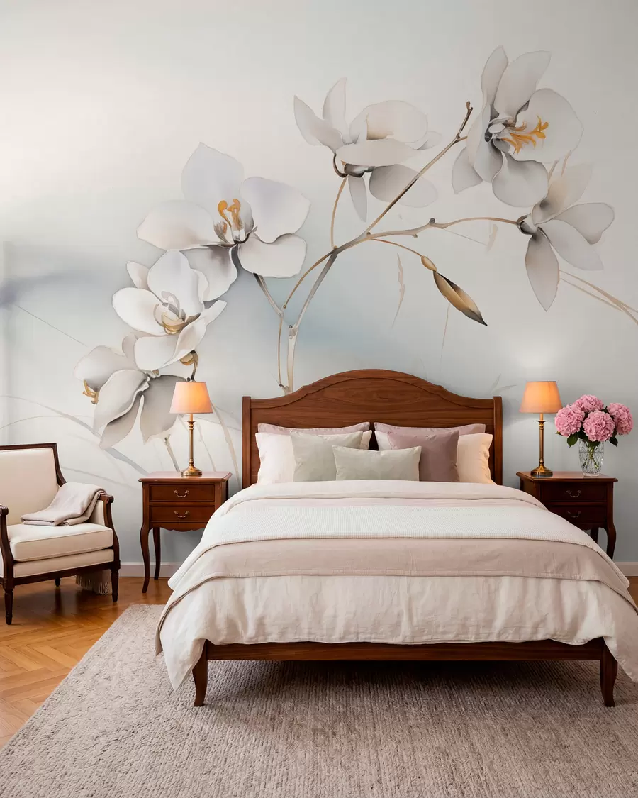 Valokuvatapetti Valkoinen orkidea haara vesivärityyliin w09022