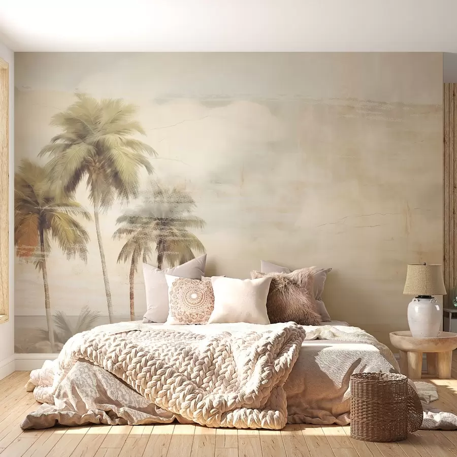 Valokuvatapetti Trooppinen unelma,palmuja, pilviä, taivas, meri,rakenne, tekstuuri w03780