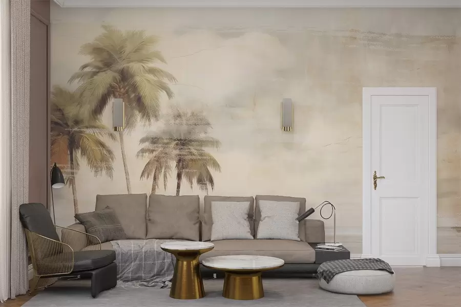 Valokuvatapetti Trooppinen unelma,palmuja, pilviä, taivas, meri,rakenne, tekstuuri w03780