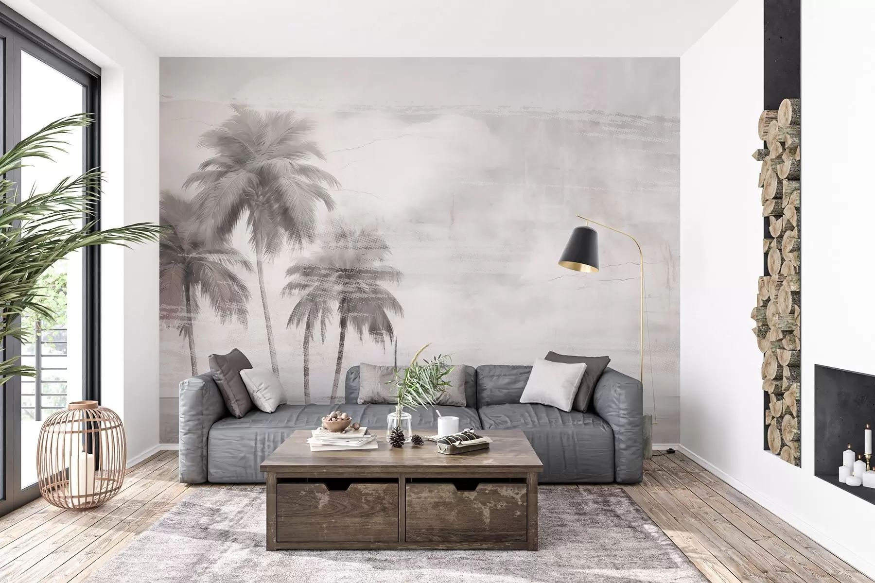 Valokuvatapetti Trooppinen unelma,palmuja, pilviä, taivas, meri,rakenne, tekstuuri w03780v1