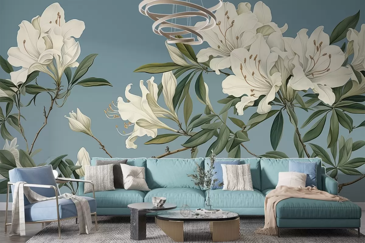 Valokuvatapetti Blooming Harmony,Valkoiset kukat, oksat w03786