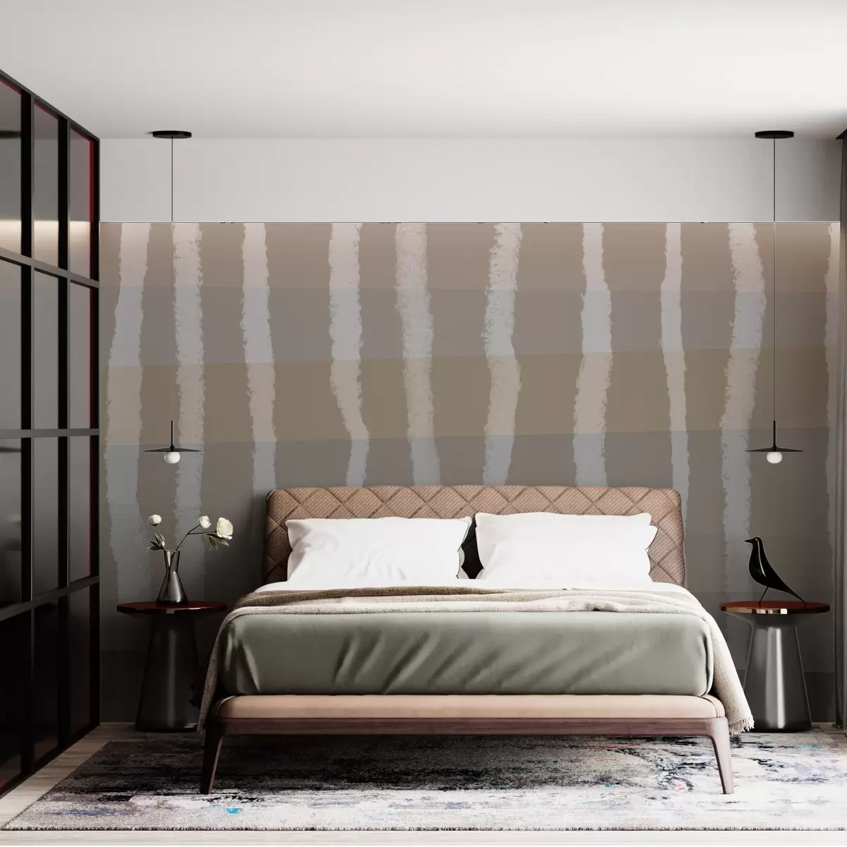 Valokuvatapetti Lines of Calm,Pystysuorat aaltoviivat, toistuva kuvio, geometriset muodot, pehmeä sävyasteikko w03788