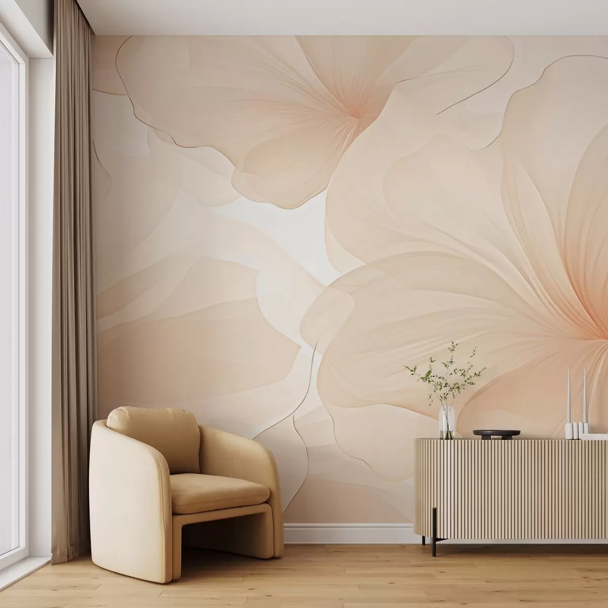 Valokuvatapetti Pehmeän vaaleanpunaiset suuret kukannuput w09032