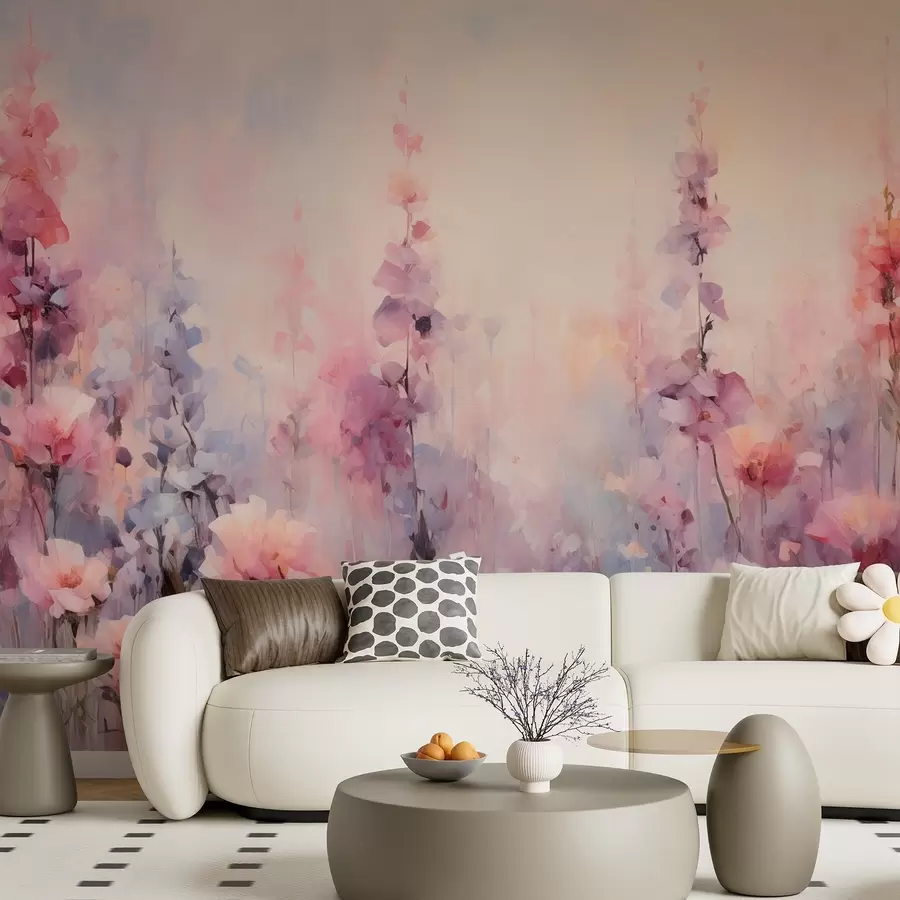 Valokuvatapetti Värikkäitä luonnonkukkia vesivärityyliin: syreenit, unikot, päivänkakkarat.. w09038