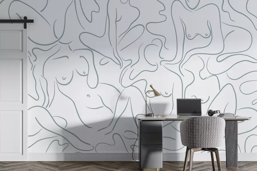 Valokuvatapetti Viivapiirros anatomiset siluetit, abstraktio, sininen väri w03755v1