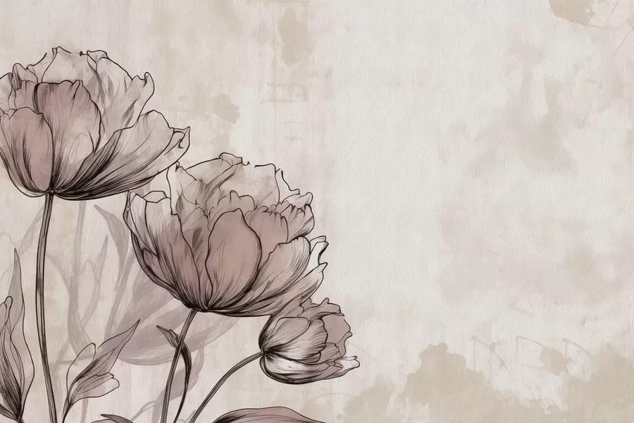 Valokuvatapetti Pastelliset tulppaanit, joissa on kevyt vintage-efekti w03796
