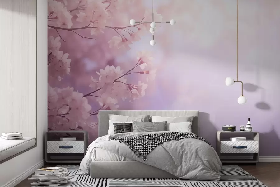 Valokuvatapetti Sakura oksat vaaleanpunaisia kukkia pastelli taustalla w03804