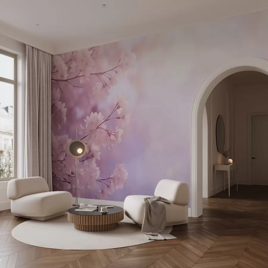 Valokuvatapetti Sakura oksat vaaleanpunaisia kukkia pastelli taustalla w03804