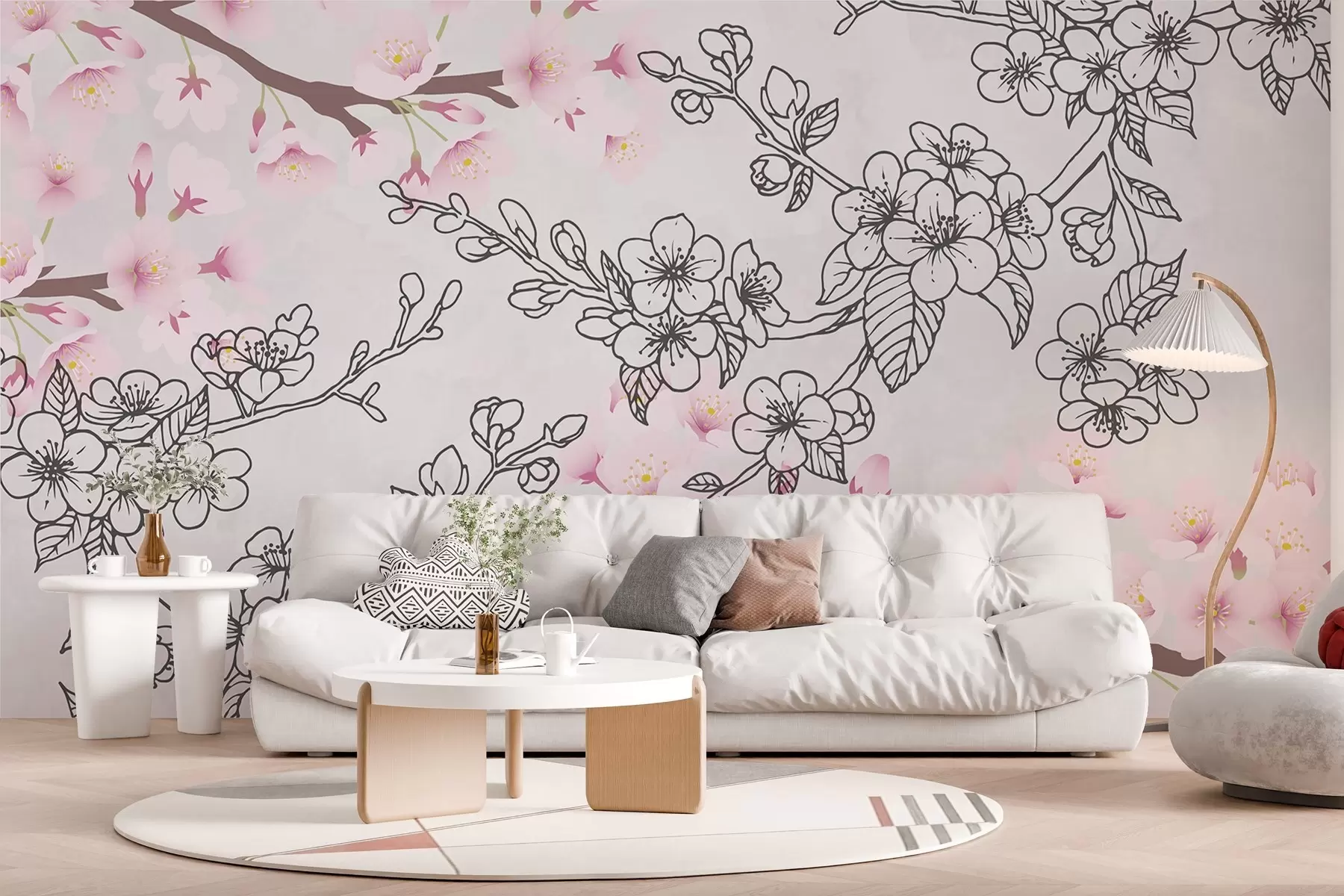 Valokuvatapetti Sakuran oksat piirretty ja värillinen w03711