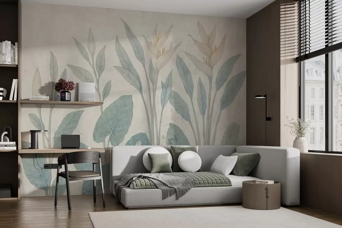 Valokuvatapetti Grunge lehdet vanhalla seinällä w03823