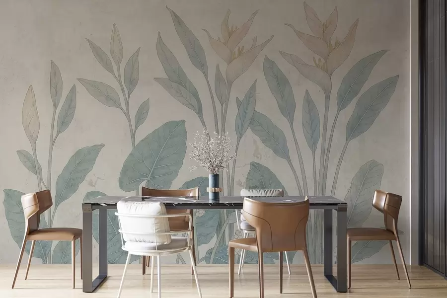 Valokuvatapetti Grunge lehdet vanhalla seinällä w03823