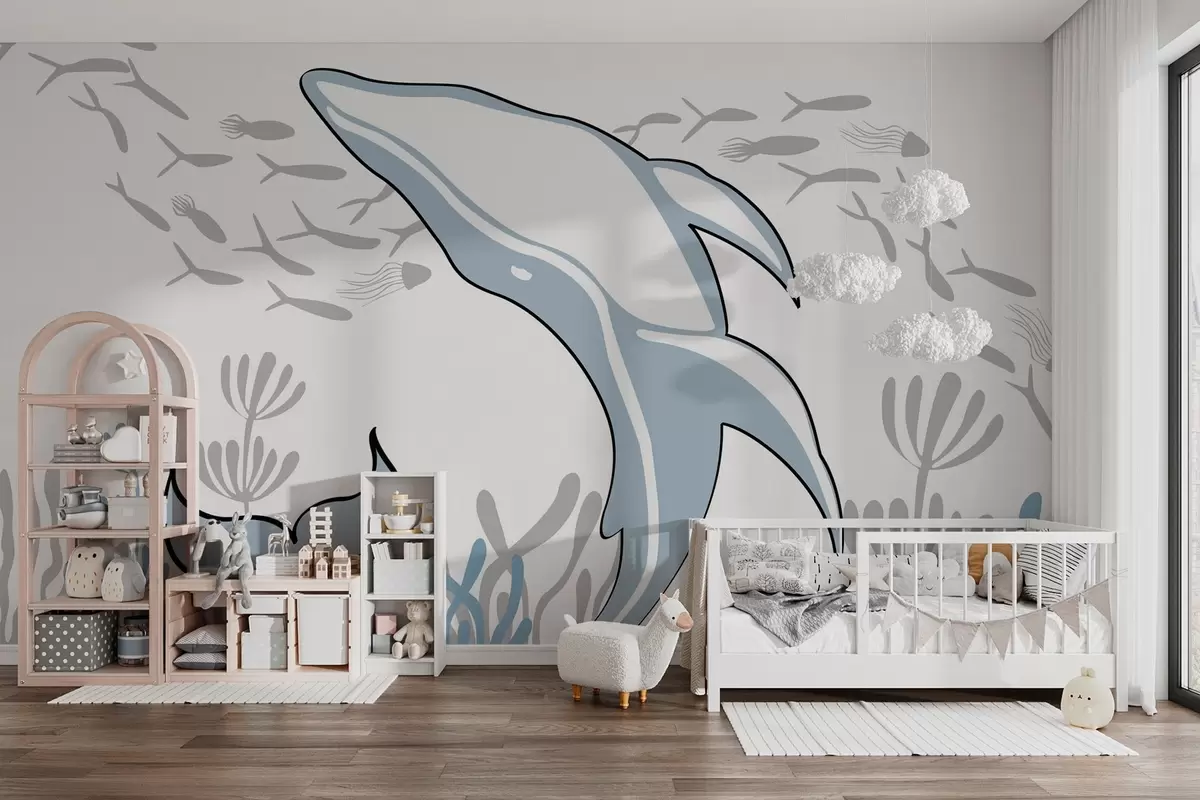 Valokuvatapetti Valas kalojen ja merilevien keskellä w03853v1