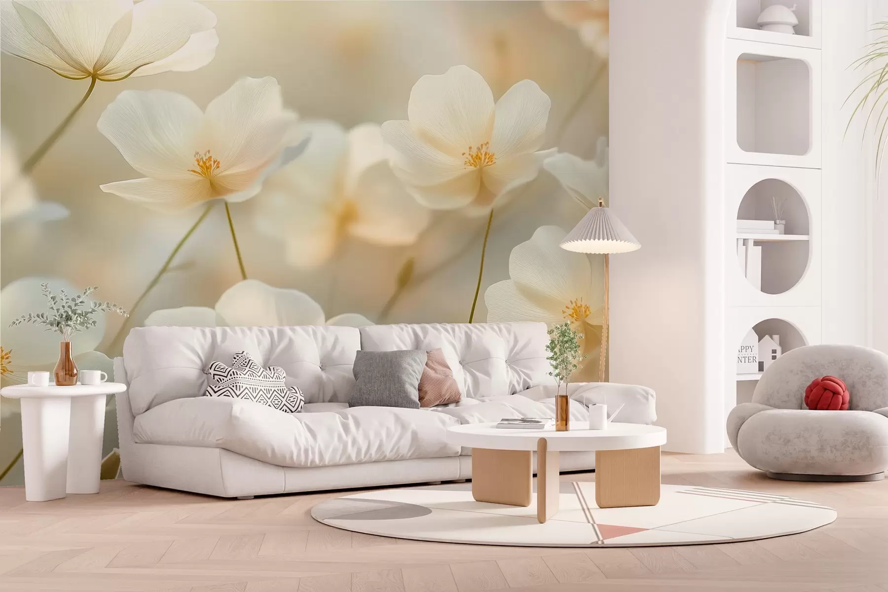 Valokuvatapetti aamun valkoiset kukat w03766