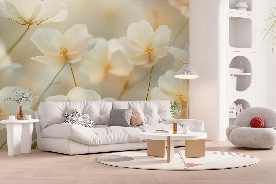 Valokuvatapetti aamun valkoiset kukat w03766