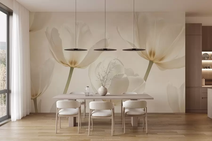 Valokuvatapetti Kauniit tulppaanit, kukka, beige värit, realismi w03877