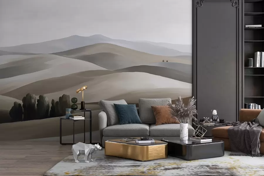 Valokuvatapetti Maisemia puita, Toscana, beige ja harmaa, öljytyyliä w03880v1