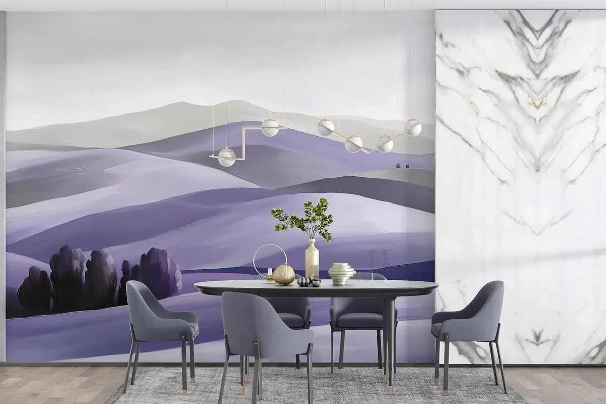 Valokuvatapetti Maisemat puita, Toscana, violetit värit, öljytyyliä w03880v3