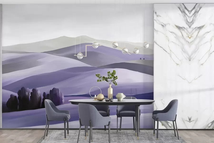 Valokuvatapetti Maisemat puita, Toscana, violetit värit, öljytyyliä w03880v3