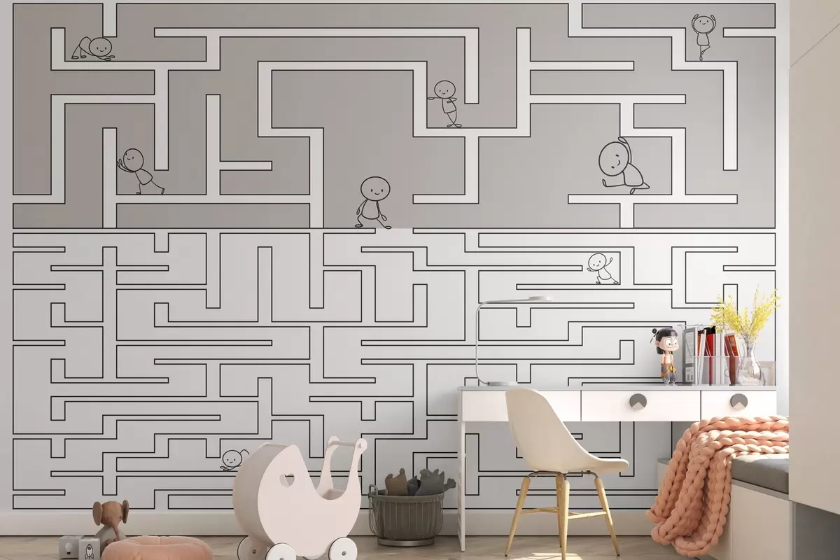 Valokuvatapetti Labyrintti vaaleanharmaa ja valkoinen w03873v5