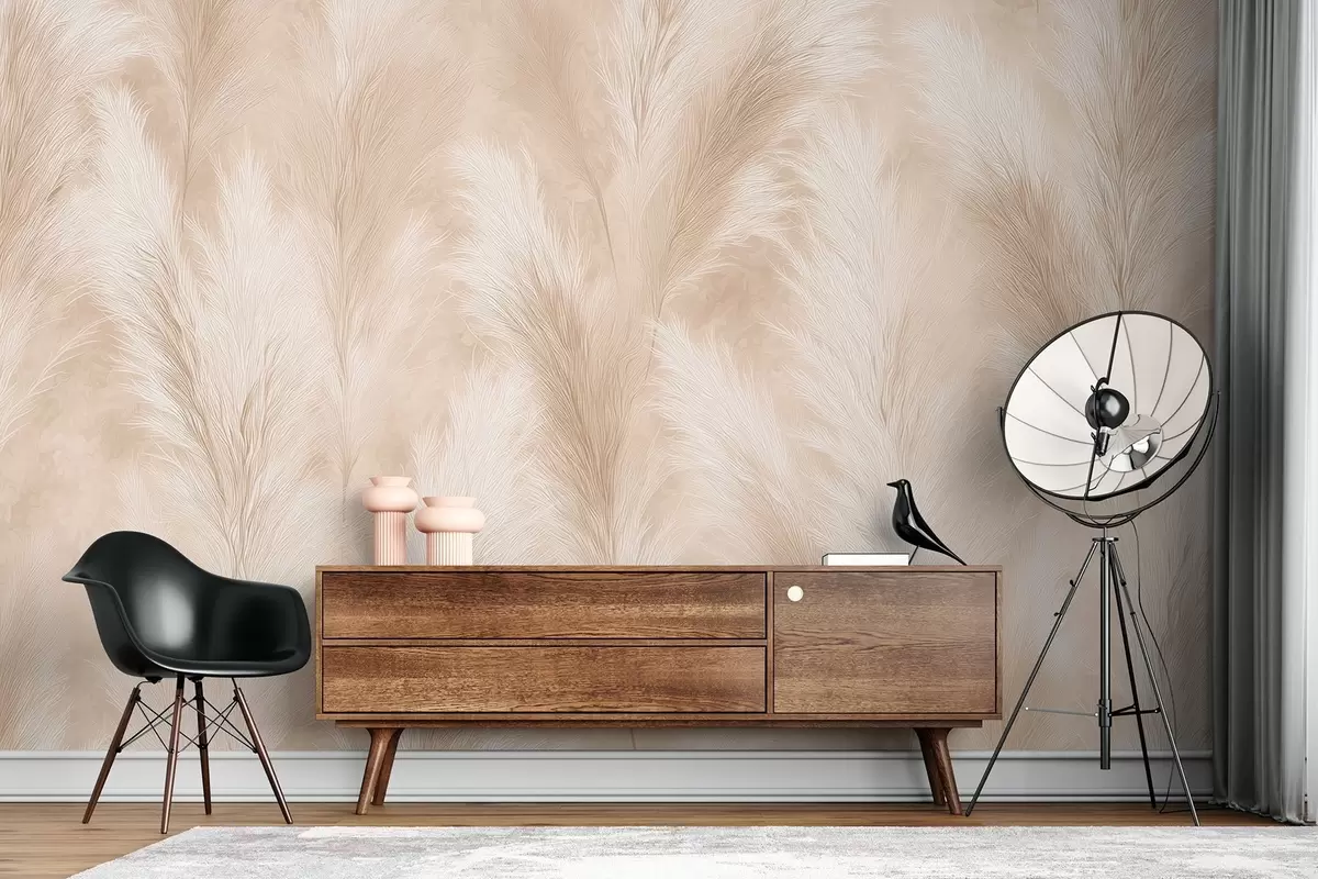 Valokuvatapetti Pampasruoho beigen ja vaaleanpunaisen sävyissä w09077