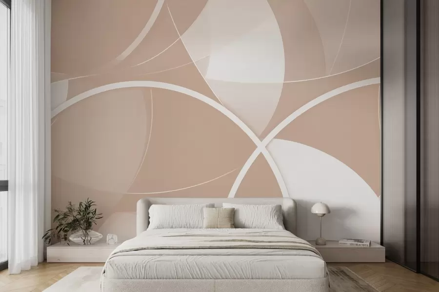 Valokuvatapetti Geometrinen abstraktio beige ja vaaleanpunainen sävyjä ympyröitä ja puoliympyrät w09085