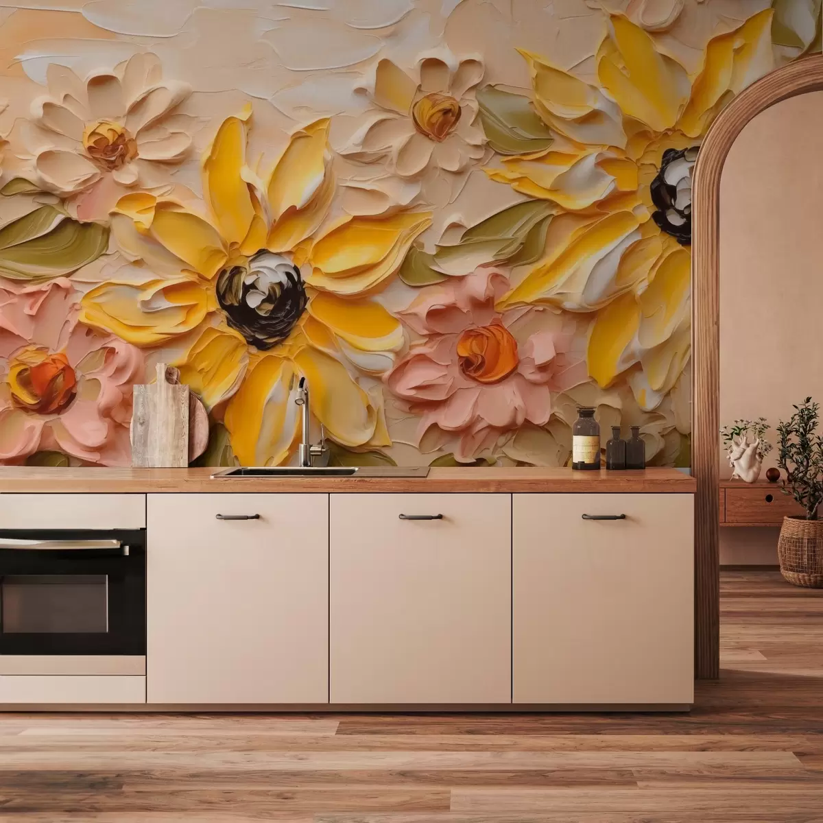 Valokuvatapetti Kirkkaat kukat jäljitelmä siveltimenvedot w03898