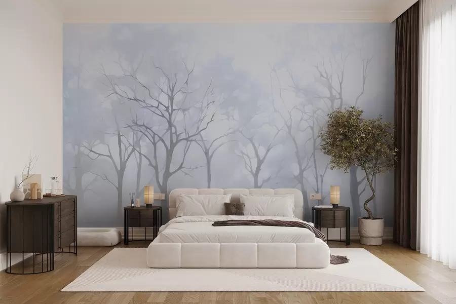Valokuvatapetti Yksiväriset vintage-puut sumussa w09065v2
