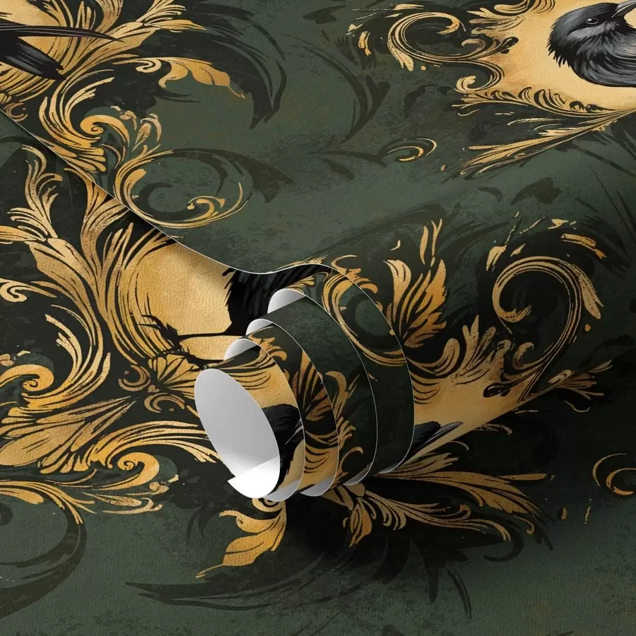 Valokuvatapetti Varis kehyksessä vihreällä taustalla a00105