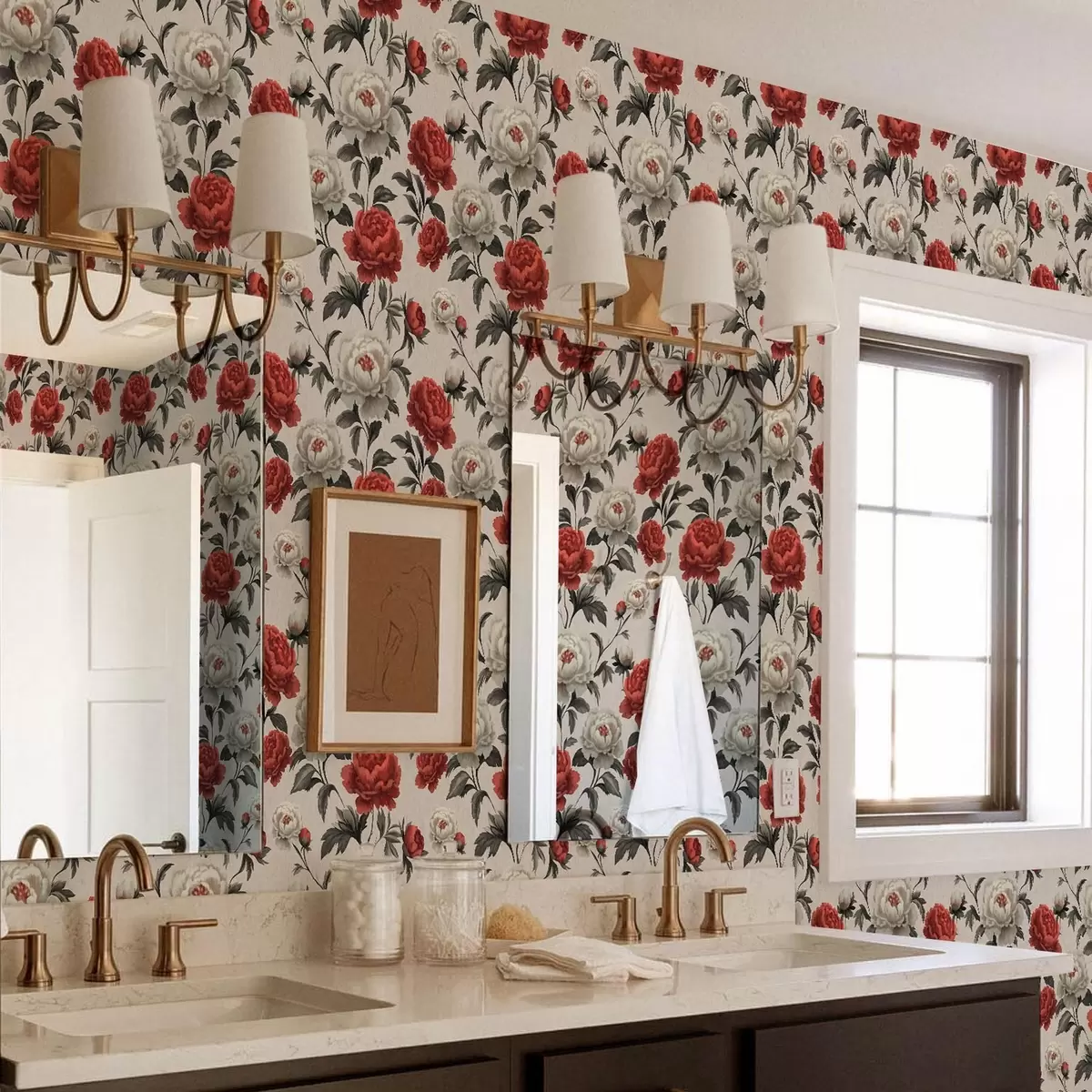 Taustakuva Pionit retro-tyyliin beige taustalla a00107