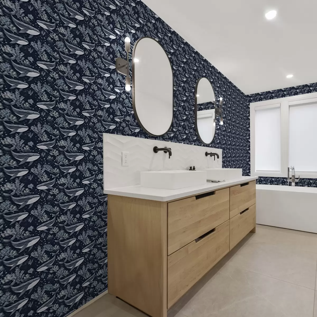 Taustakuva Valaita ja koralleja tummansinisellä taustalla a00116v1