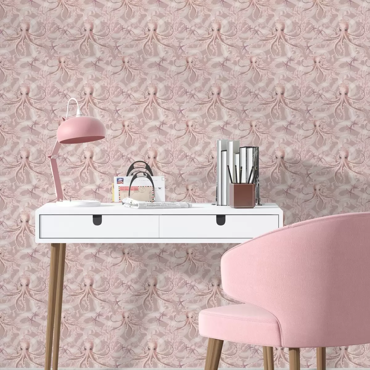 Taustakuva Mustekalat vaaleanpunaisella taustalla a00120