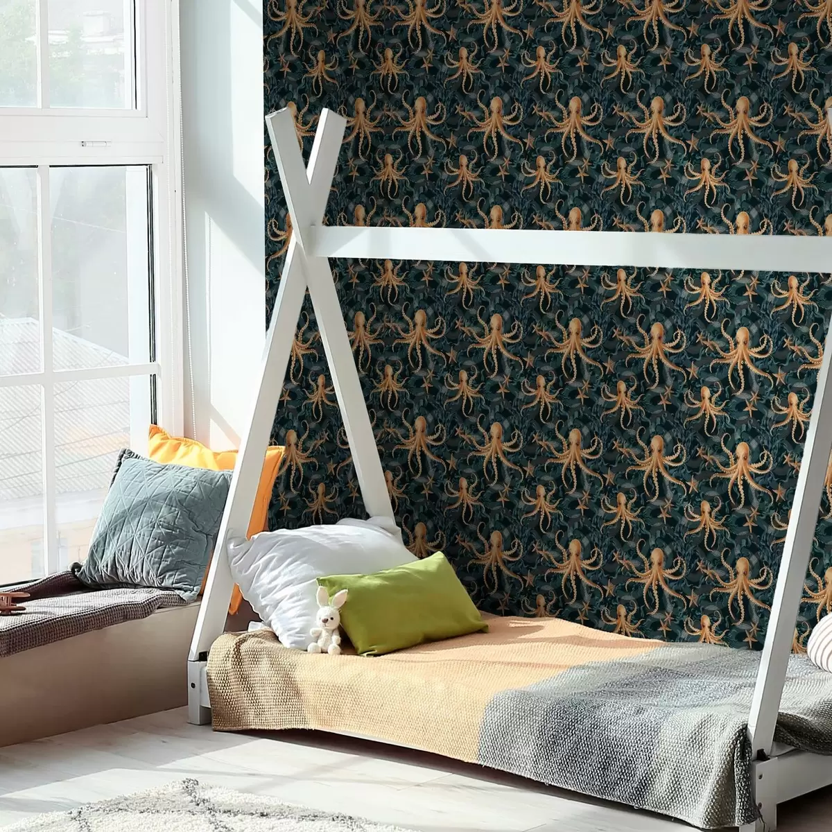 Taustakuva Mustekalat tummansinisellä taustalla a00120v1