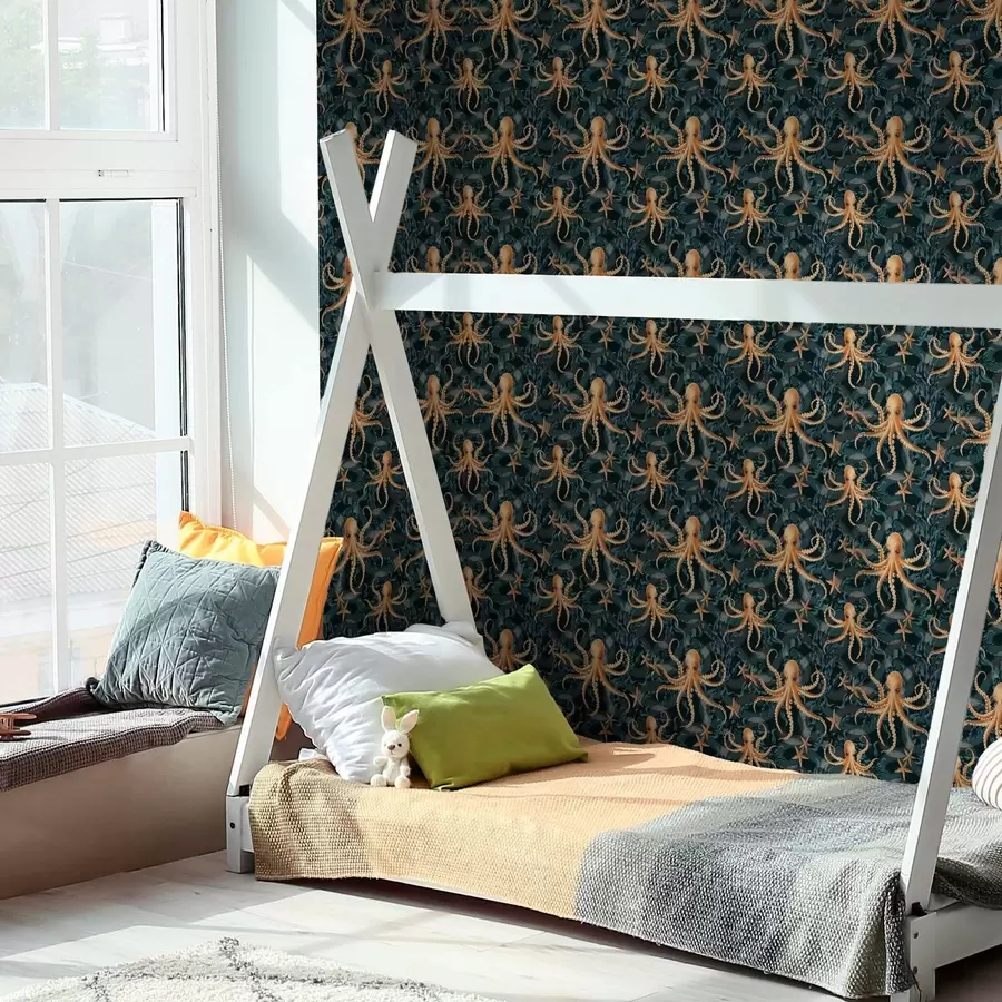 Valokuvatapetti Mustekalat tummansinisellä taustalla a00120v1