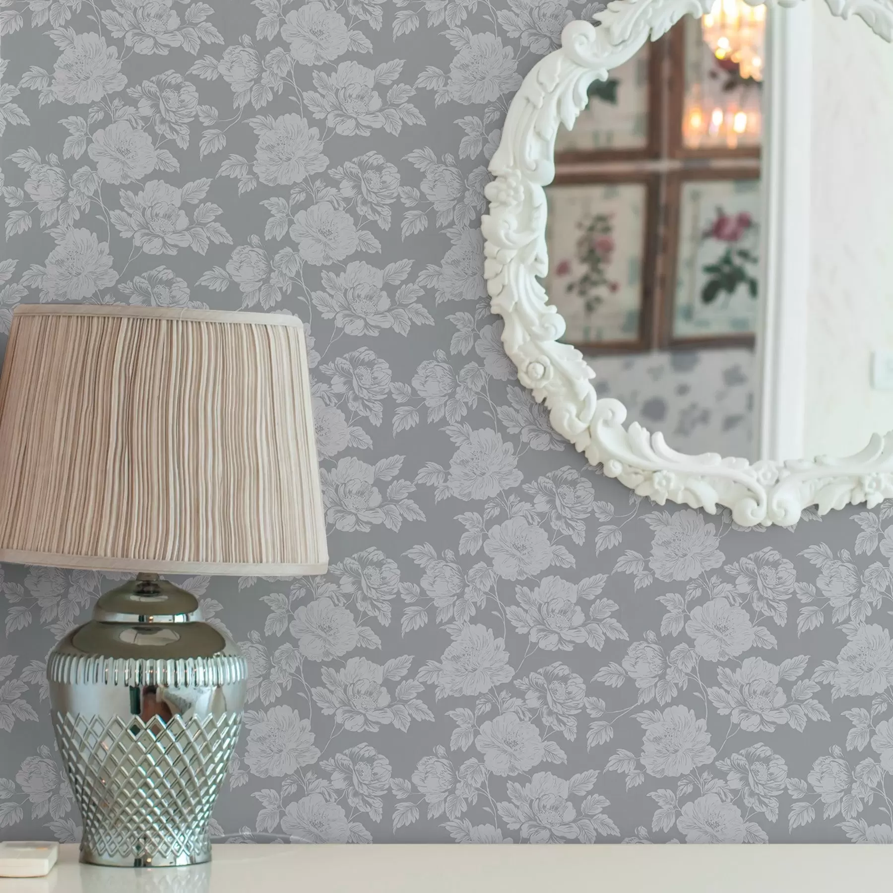 Valokuvatapetti Vaaleat kukat harmaalla taustalla a00129v1