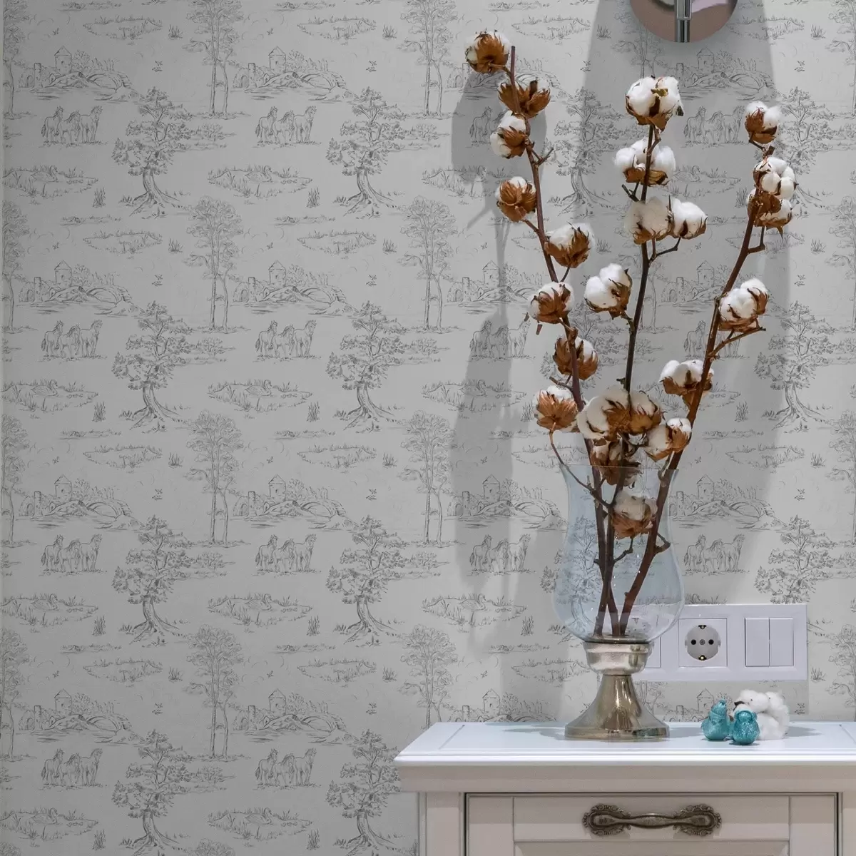 Taustakuva Maisema ja hevoset harmaa ja valkoinen tyyliin a00133v2