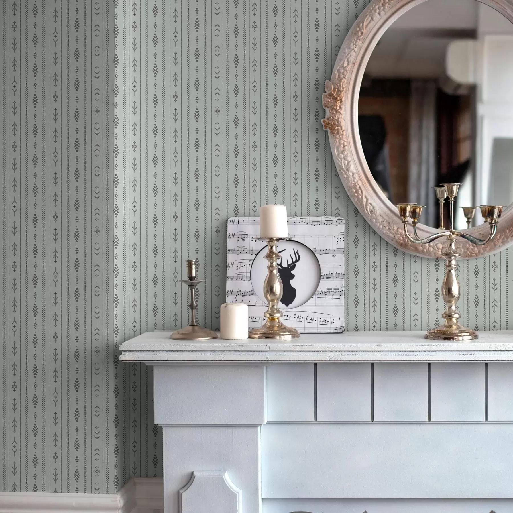 Valokuvatapetti Etninen kuvio, jossa on harmaan ja mintun värisiä kuvioita a00138