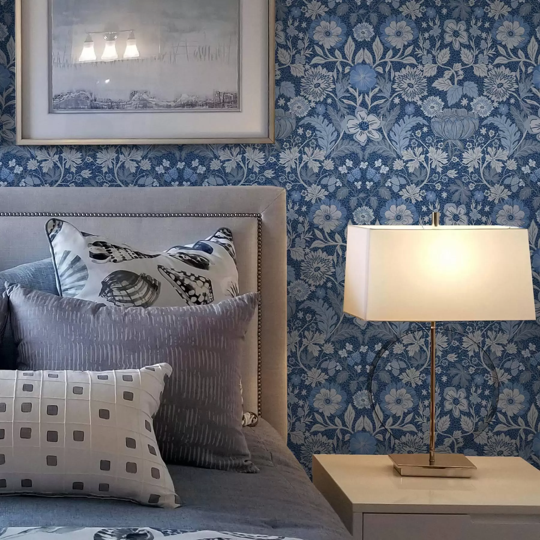 Valokuvatapetti Sininen kasvitieteellinen painatus vintage-tyyliin a00145v2